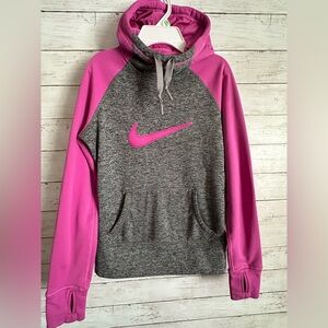 Nike Therma-Fit Hoodie Women’s XS Pink Swoosh Long Sleeve Pullover Sweatshirt